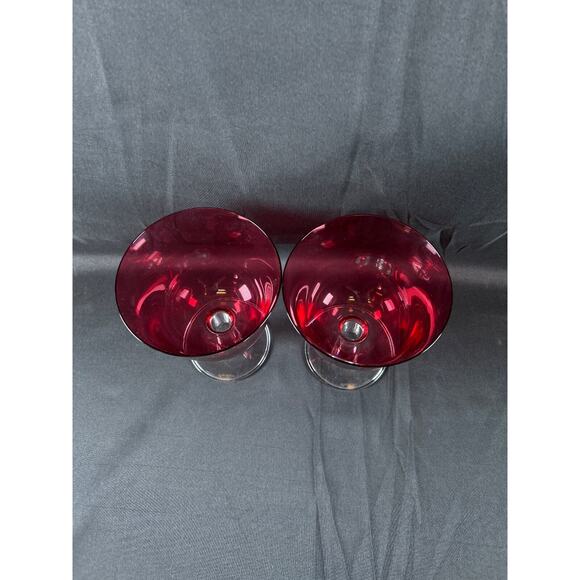 Marc Aurel Cranberry Crystal Wine Goblet Glass Column Stems Set of 2 Champagne - Picture 2 of 8